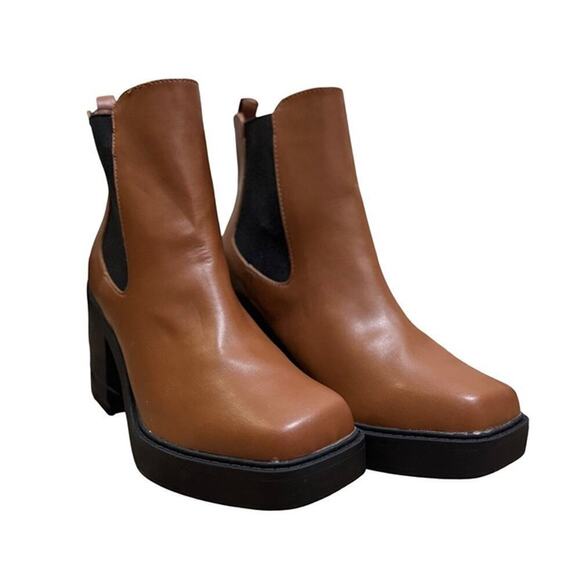 MIA Brown Leather Block Heel Ankle Boots | Chelsea Style | Size 11 - Picture 1 of 8